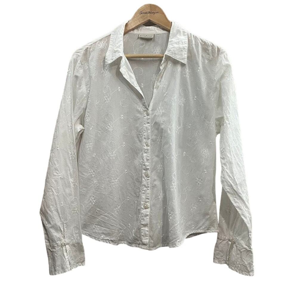 White Stag Semi Sheer White Embroidered Button Blouse